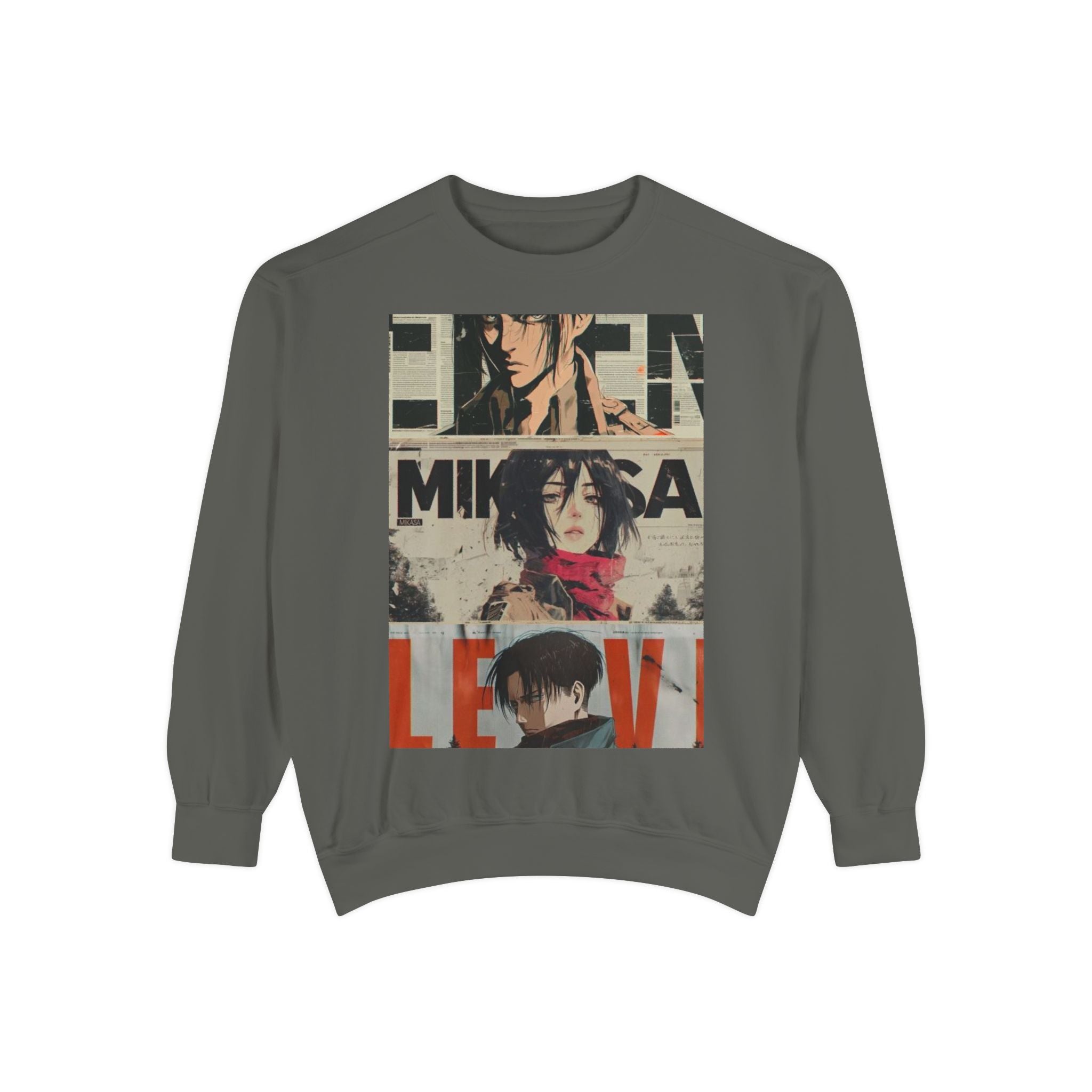 Attack on Titan Collage Sweatshirt — Eren, Mikasa & Levi Graphic Pullover
