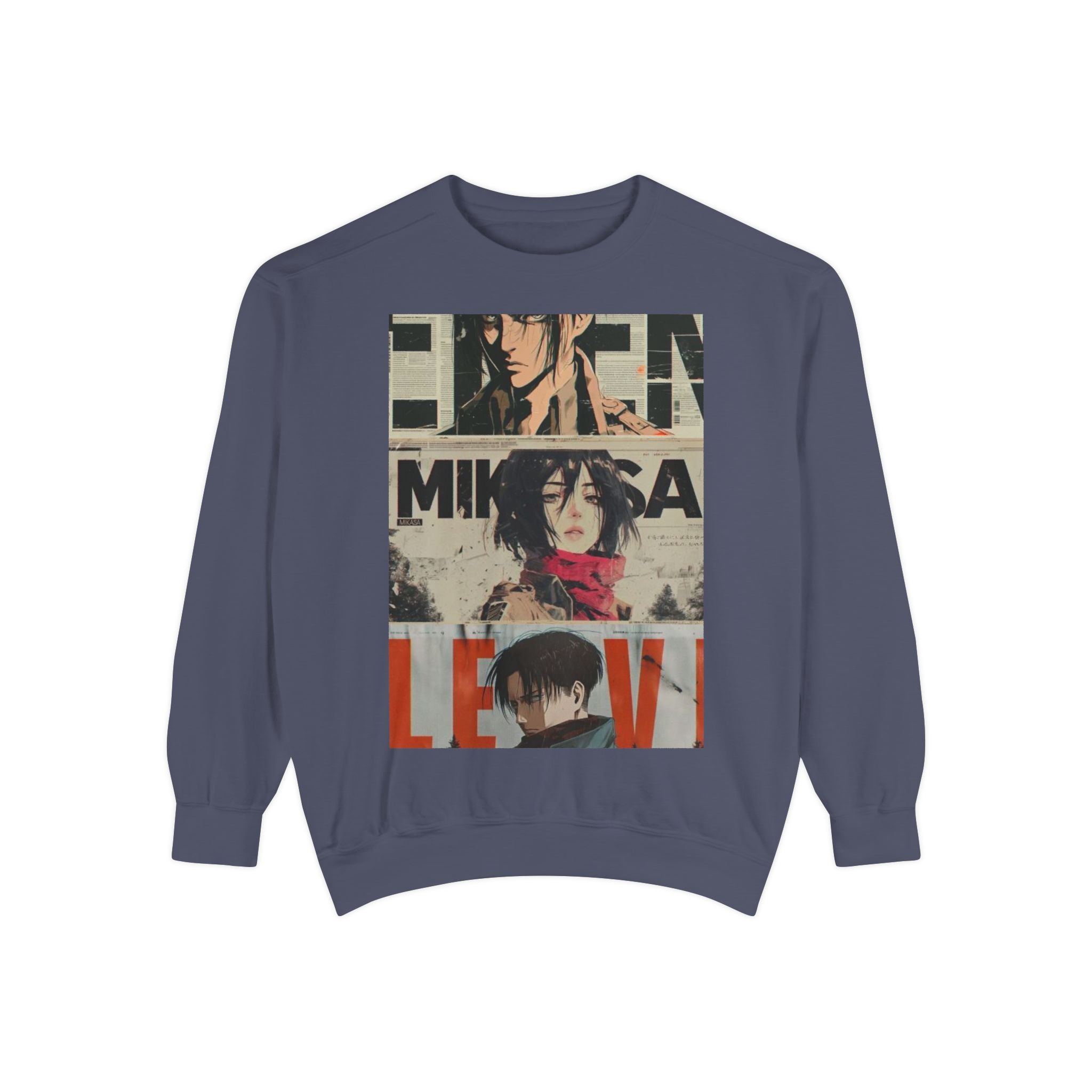 Attack on Titan Collage Sweatshirt — Eren, Mikasa & Levi Graphic Pullover