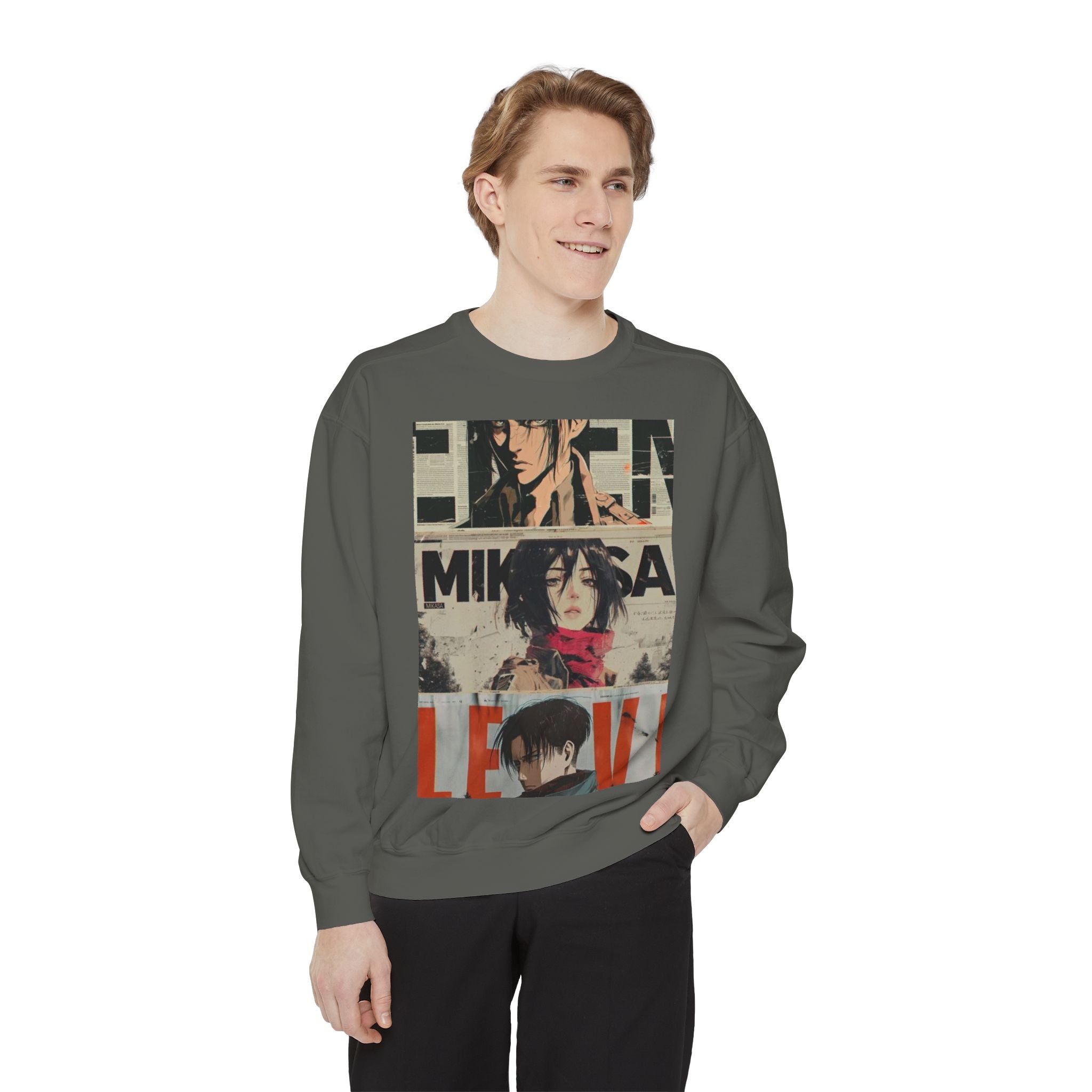 Attack on Titan Collage Sweatshirt — Eren, Mikasa & Levi Graphic Pullover