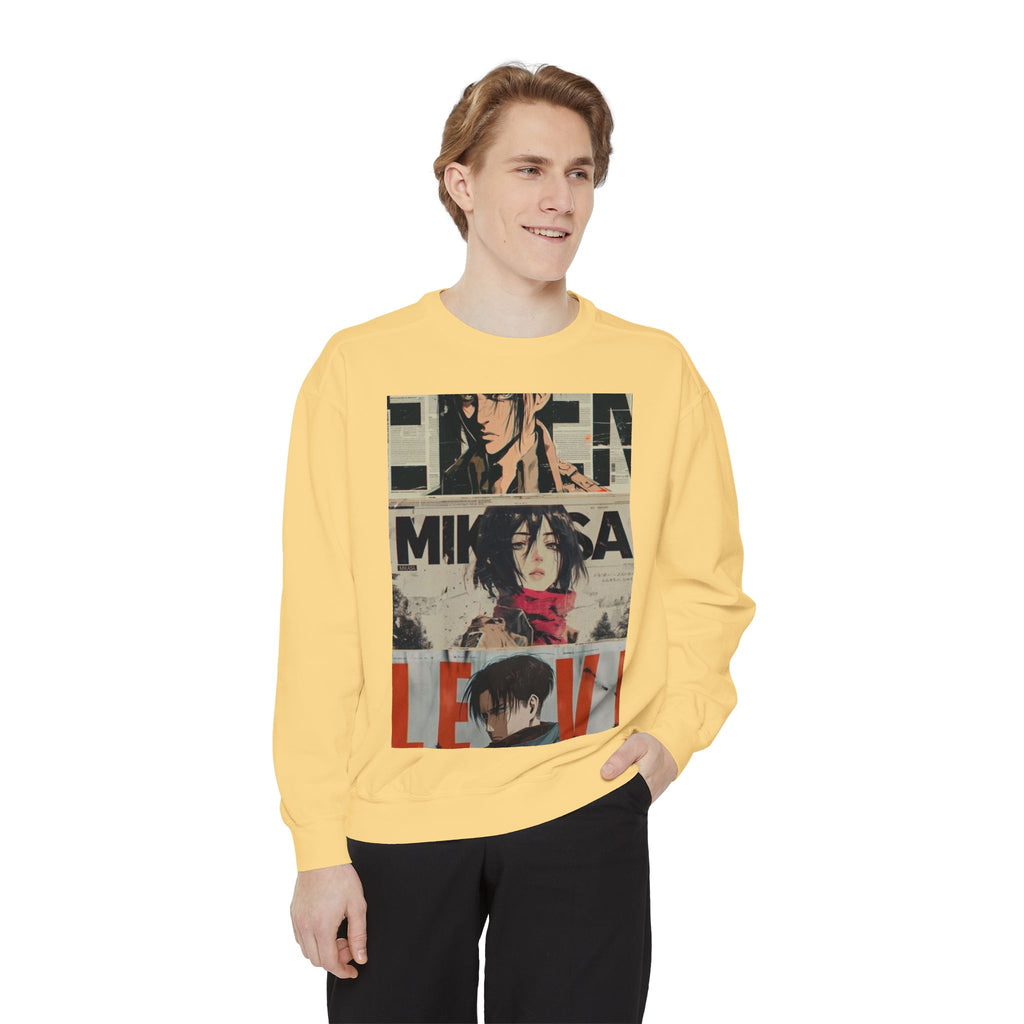 Attack on Titan Collage Sweatshirt — Eren, Mikasa & Levi Graphic Pullover