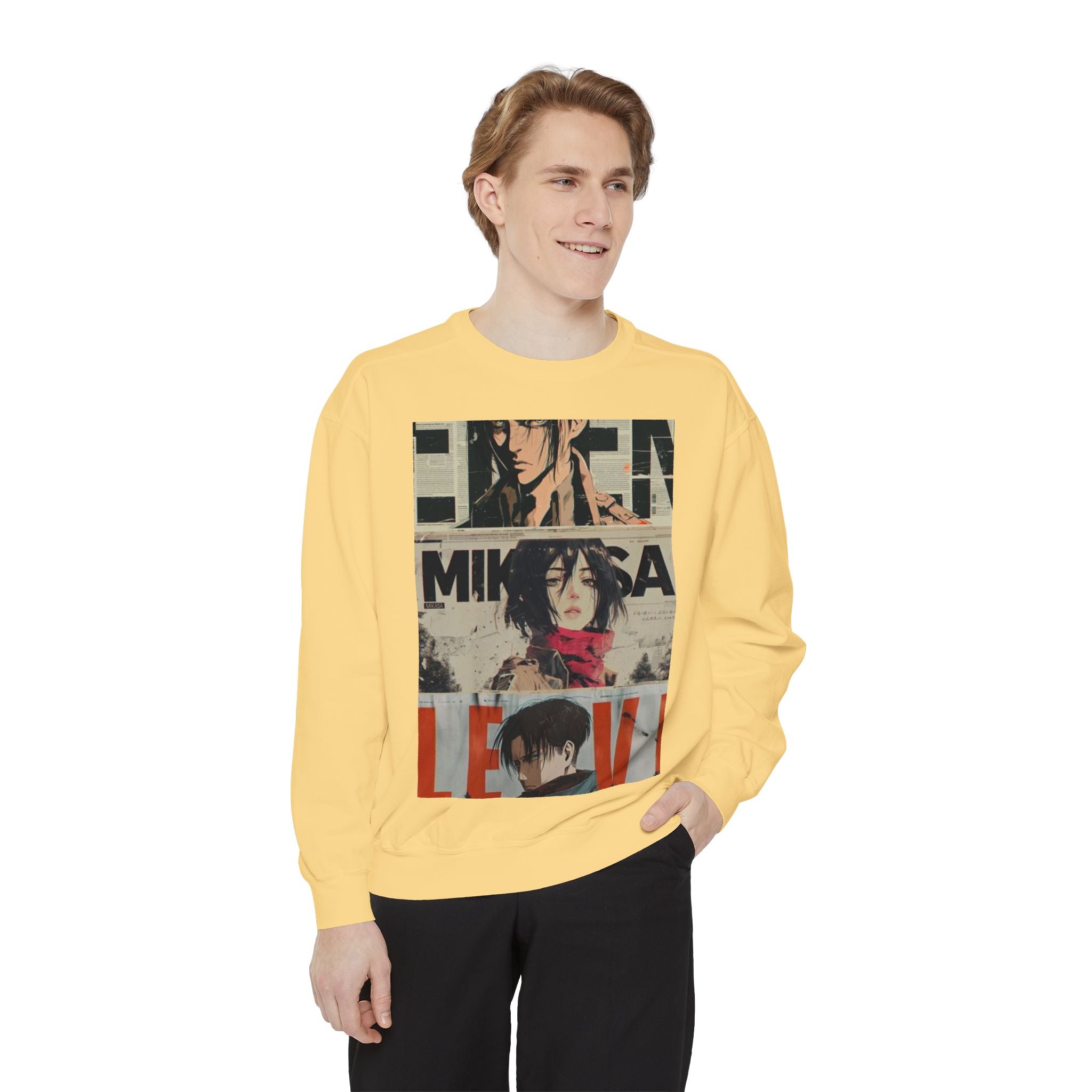 Attack on Titan Collage Sweatshirt — Eren, Mikasa & Levi Graphic Pullover