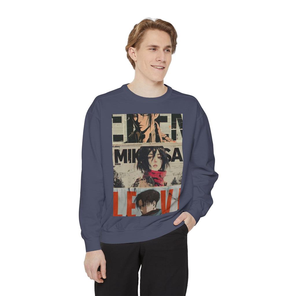 Attack on Titan Collage Sweatshirt — Eren, Mikasa & Levi Graphic Pullover
