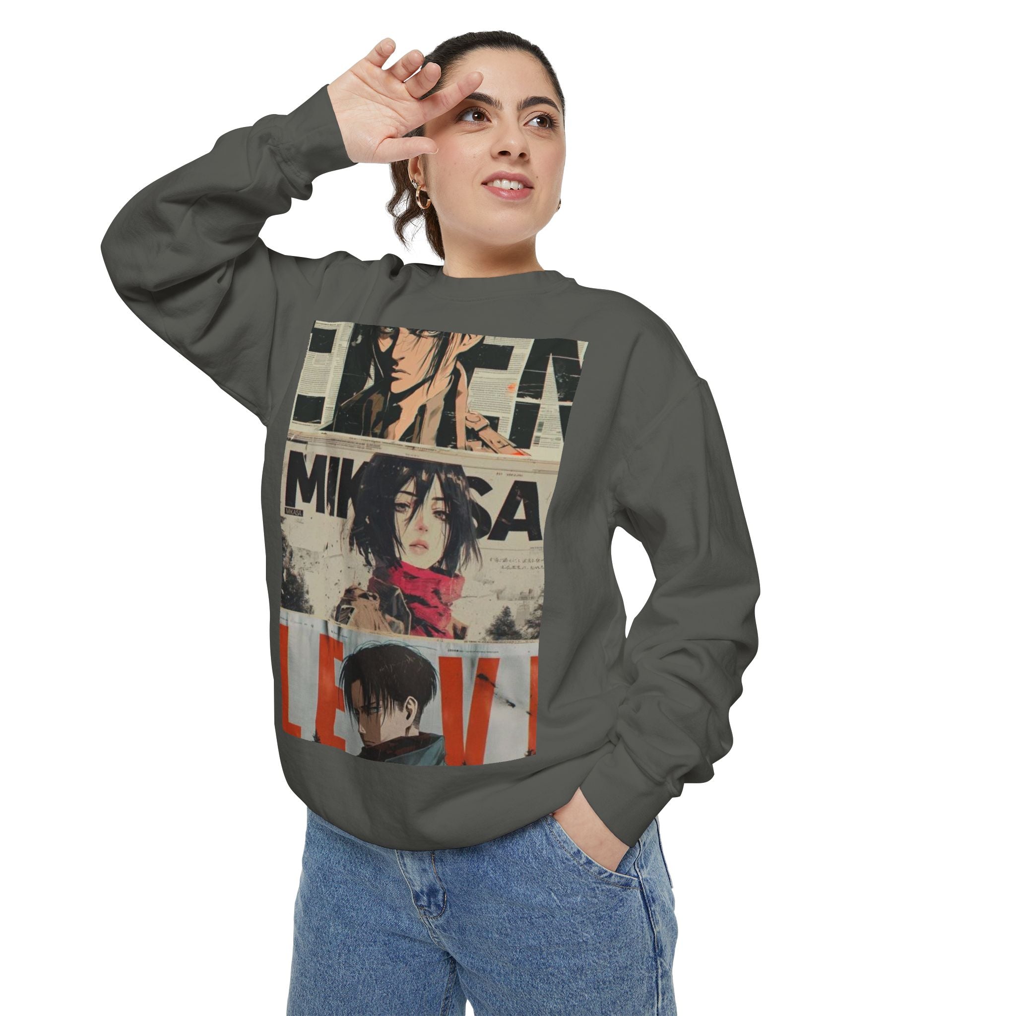 Attack on Titan Collage Sweatshirt — Eren, Mikasa & Levi Graphic Pullover