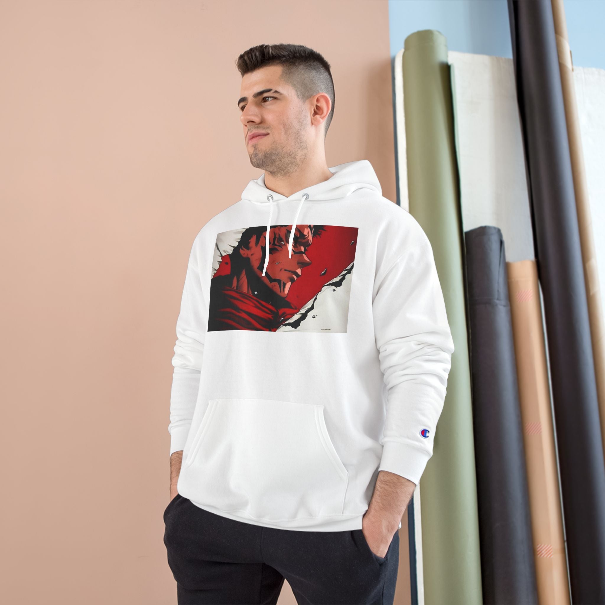Anime Red Visage Hoodie — Dramatic Black & Red Character Art