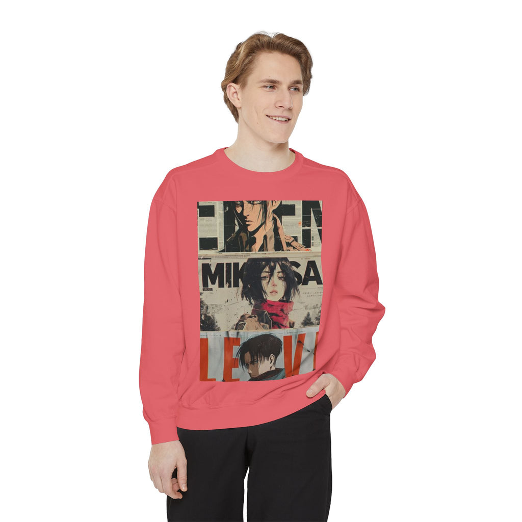 Attack on Titan Collage Sweatshirt — Eren, Mikasa & Levi Graphic Pullover