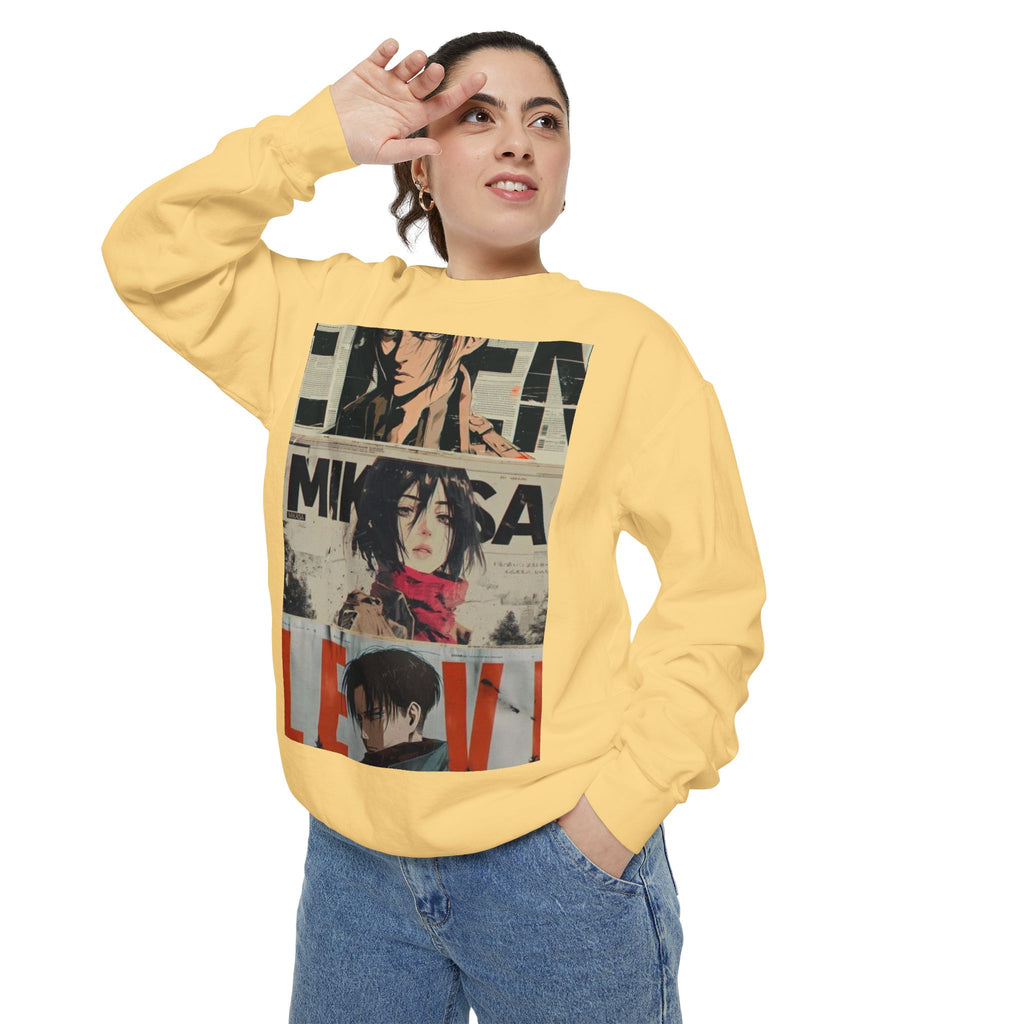 Attack on Titan Collage Sweatshirt — Eren, Mikasa & Levi Graphic Pullover