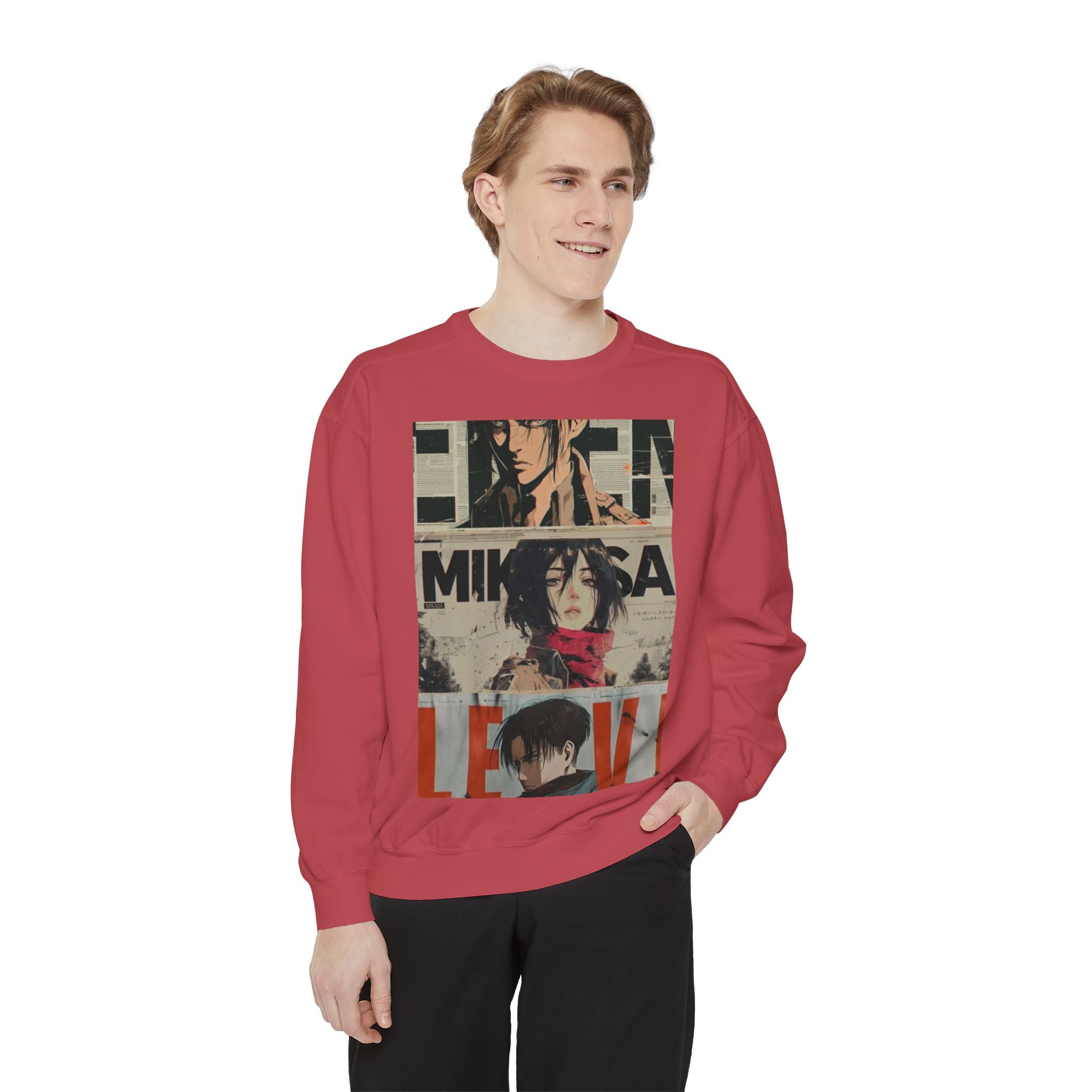 Attack on Titan Collage Sweatshirt — Eren, Mikasa & Levi Graphic Pullover