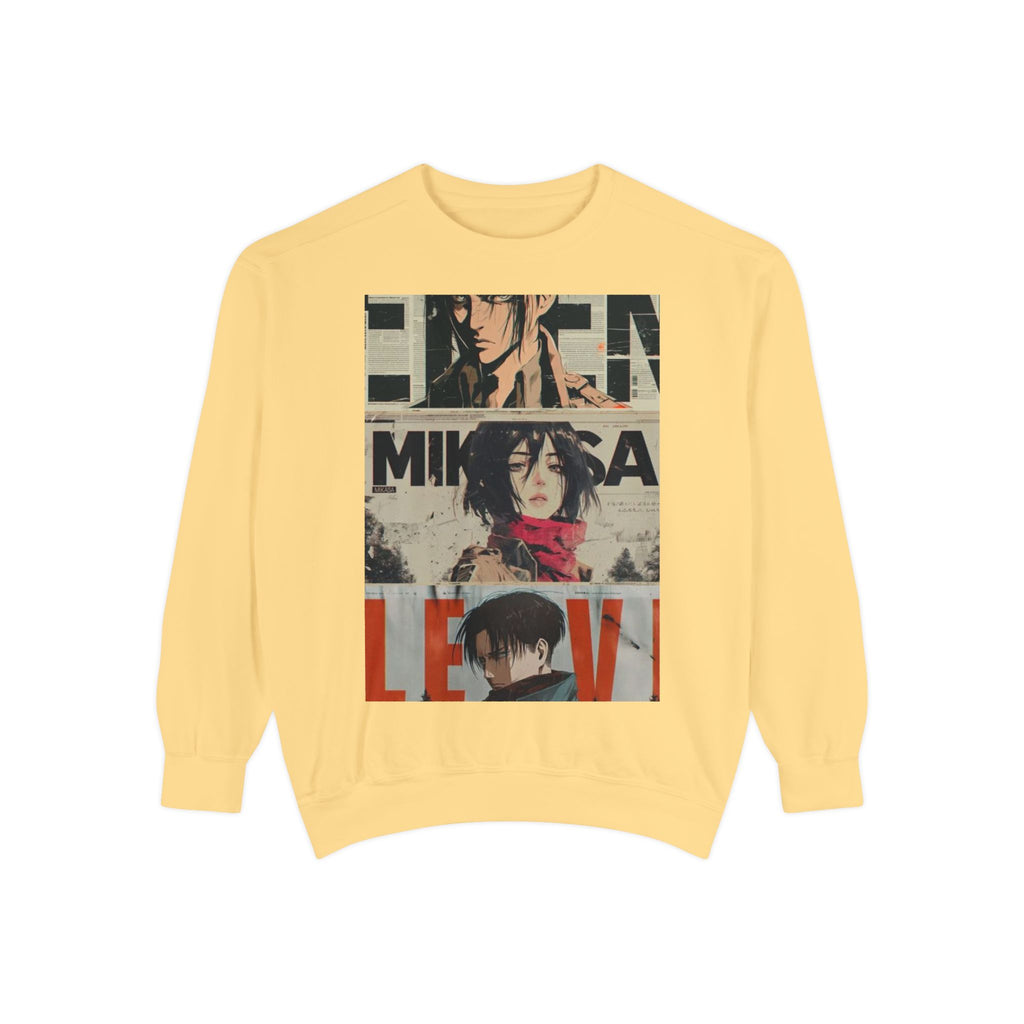 Attack on Titan Collage Sweatshirt — Eren, Mikasa & Levi Graphic Pullover