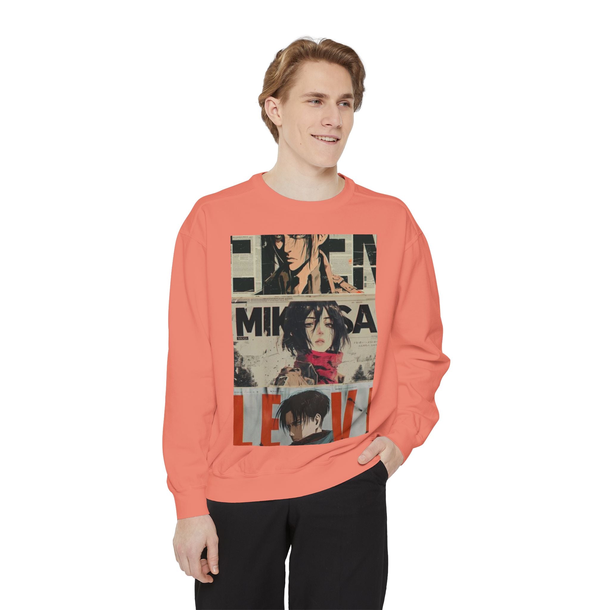 Attack on Titan Collage Sweatshirt — Eren, Mikasa & Levi Graphic Pullover