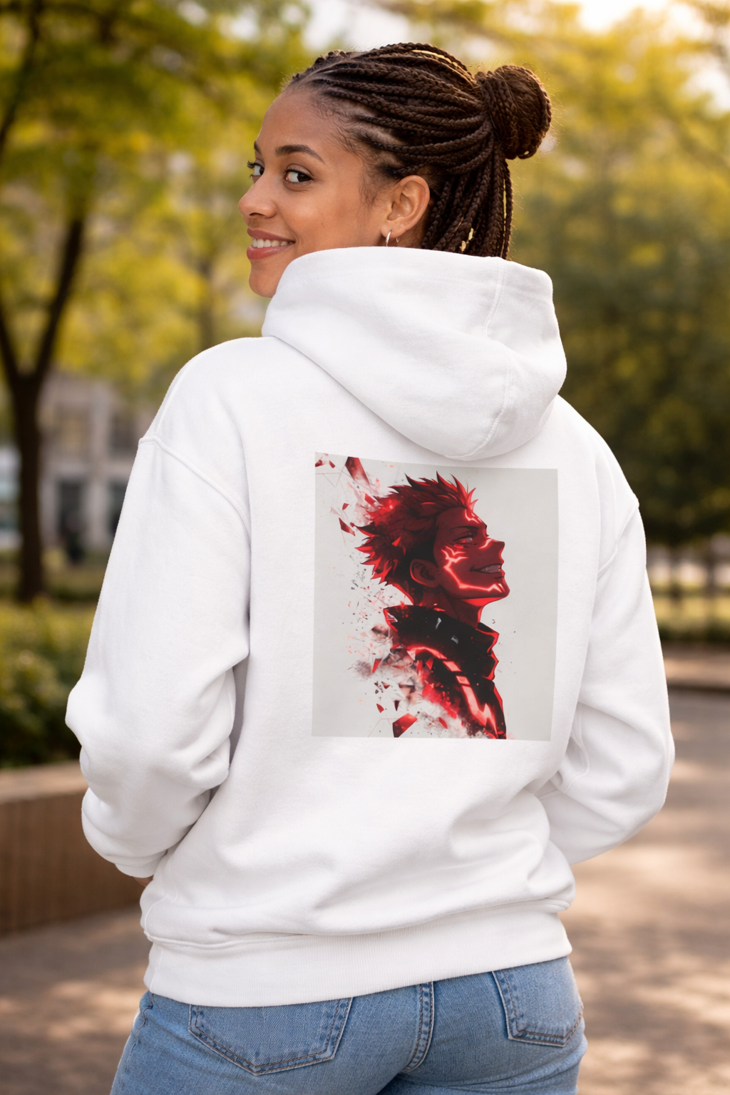 Anime Red Visage Hoodie — Dramatic Black & Red Character Art