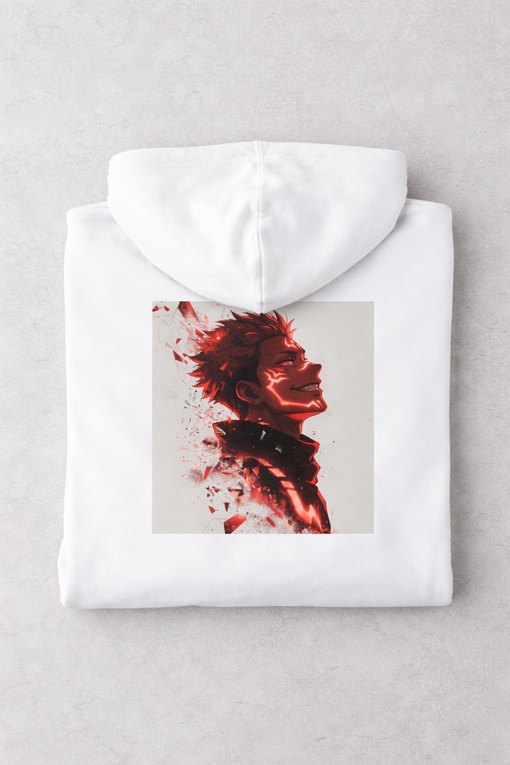 Anime Red Visage Hoodie — Dramatic Black & Red Character Art